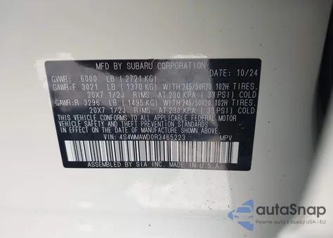 2024 Subaru Ascent Touring 7-Passenger из США, поврежденный, VIN 4S4WMAWD0R3465223